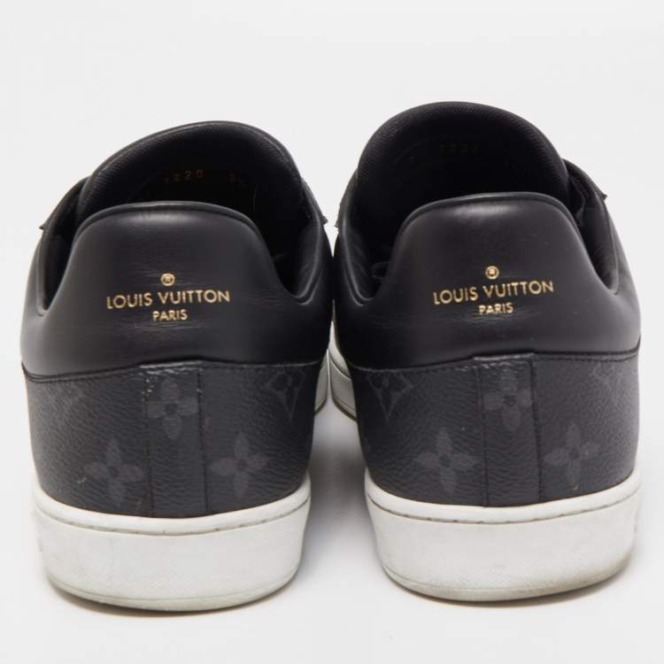 Pre Owned Louis Vuitton Black Monogram Leather Eclipse Frontrow Low Top Sneakers Size 43.5