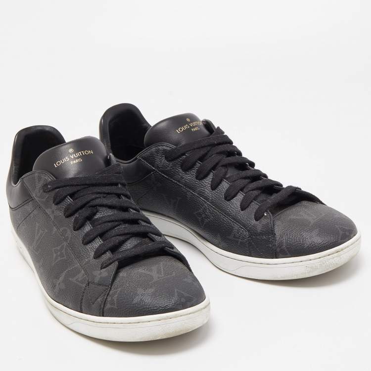 Pre Owned Louis Vuitton Black Monogram Leather Eclipse Frontrow Low Top Sneakers Size 43.5