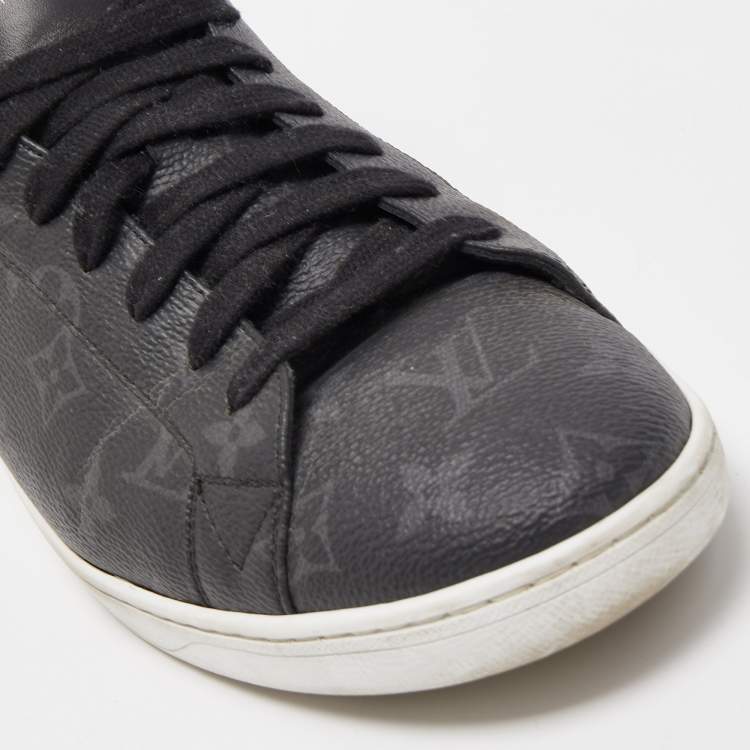 Pre Owned Louis Vuitton Black Monogram Leather Eclipse Frontrow Low Top Sneakers Size 43.5
