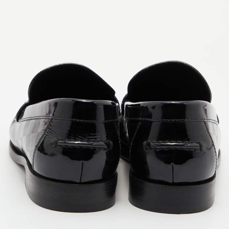 Pre Owned Louis Vuitton Black Damier Infini Patent Leather Loafers Size 41.5