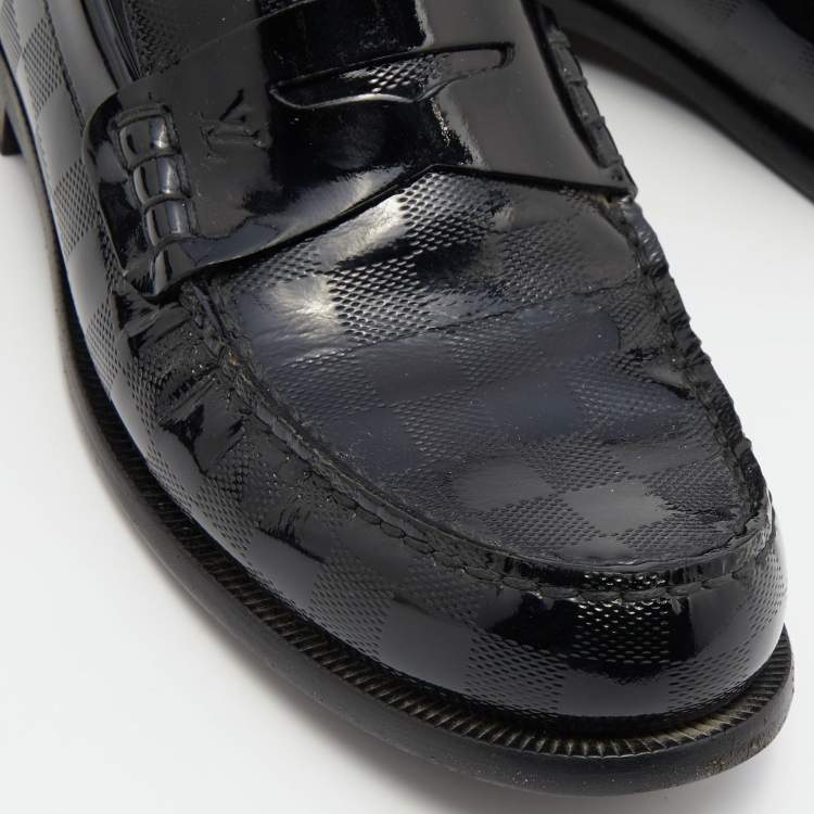 Pre Owned Louis Vuitton Black Damier Infini Patent Leather Loafers Size 41.5