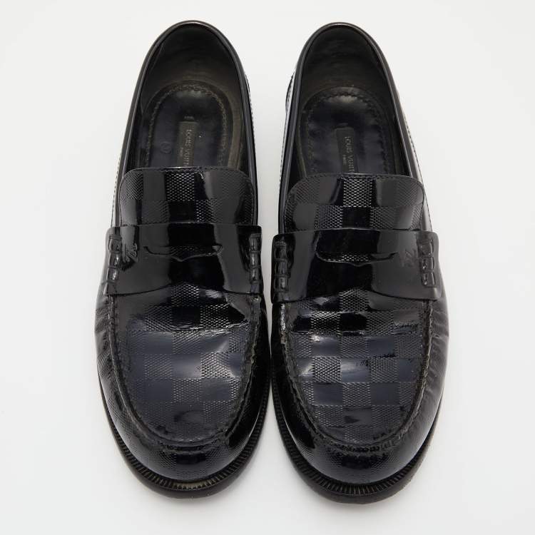 Pre Owned Louis Vuitton Black Damier Infini Patent Leather Loafers Size 41.5