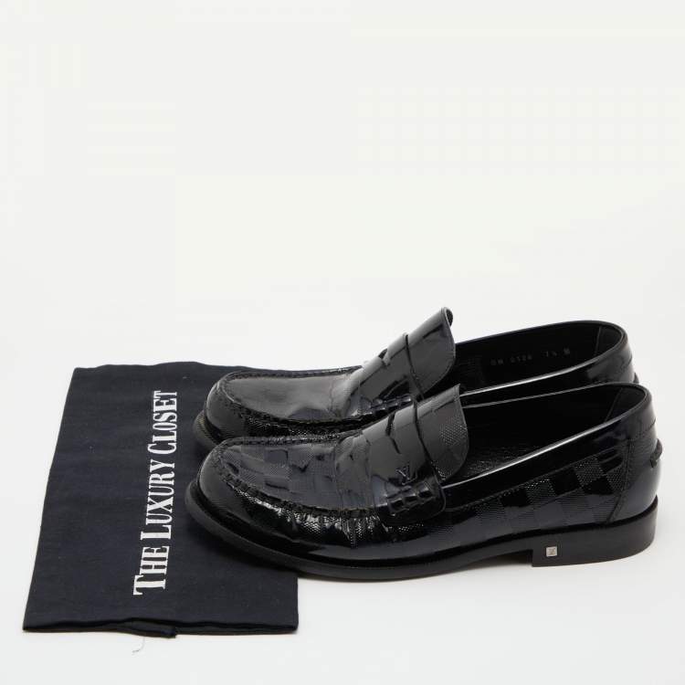 Pre Owned Louis Vuitton Black Damier Infini Patent Leather Loafers Size 41.5