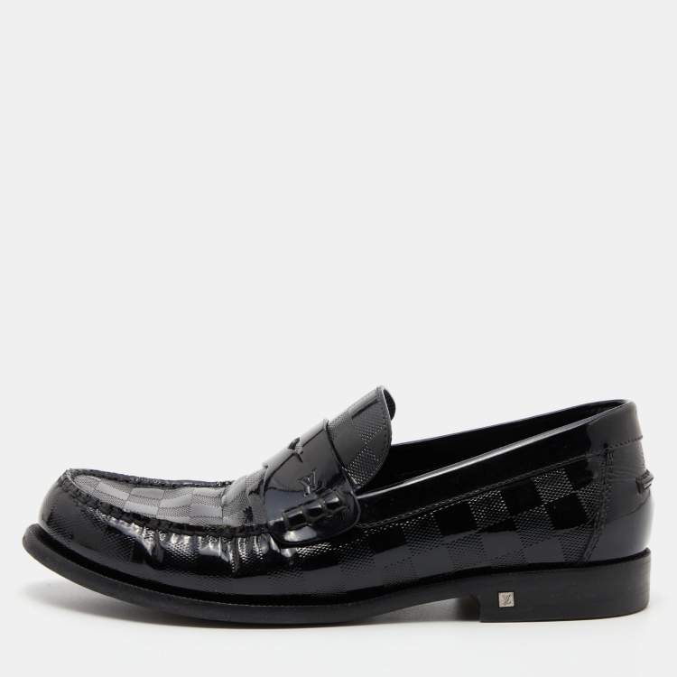 Pre Owned Louis Vuitton Black Damier Infini Patent Leather Loafers Size 41.5