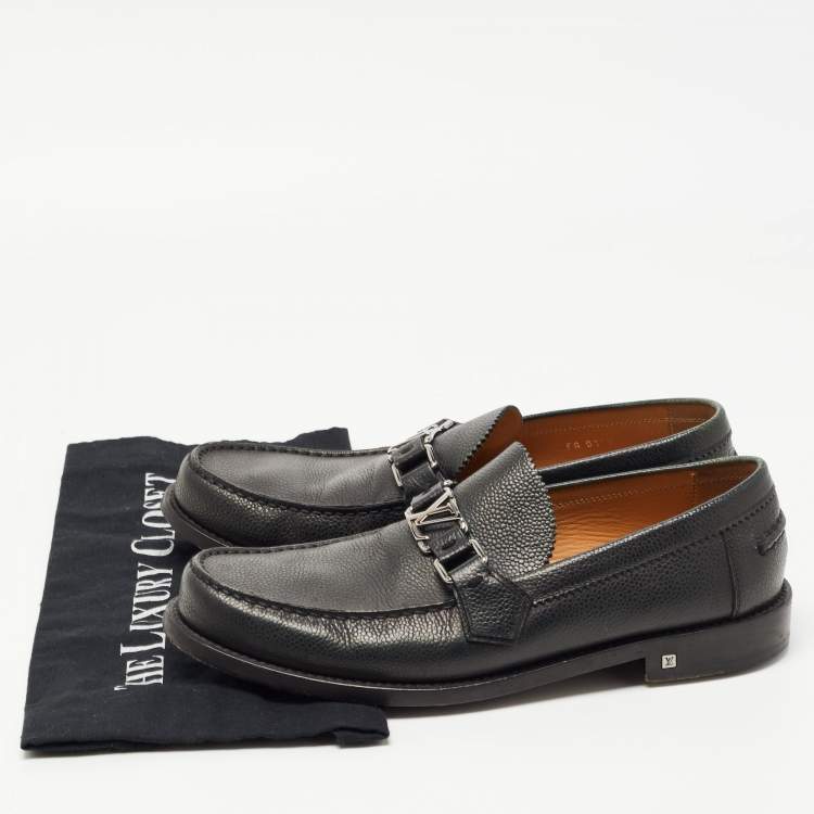 Pre Owned Louis Vuitton Dark Green Leather Major Loafers Size 41