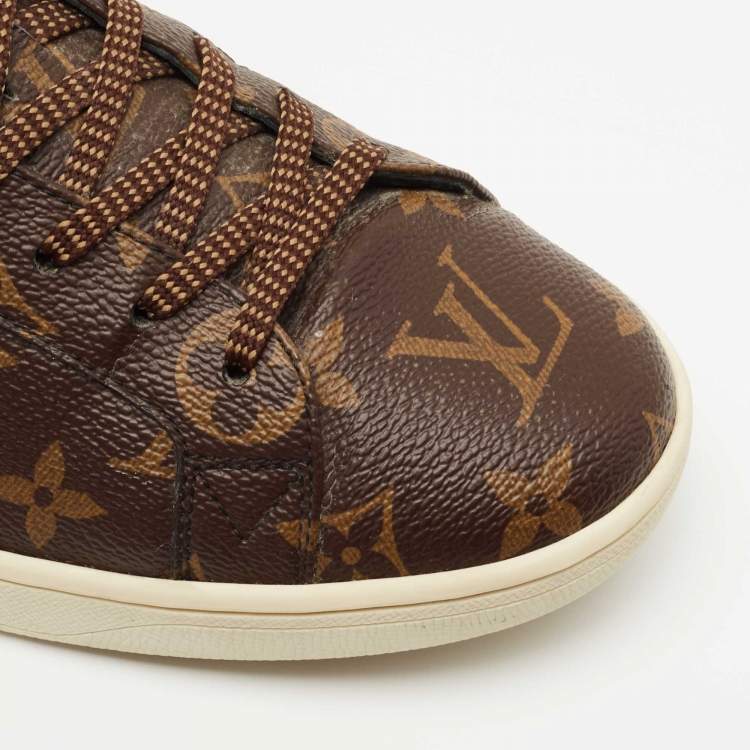 Pre Owned Louis Vuitton Brown Monogram Canvas and Leather Frontrow Low Top Sneakers Size 40
