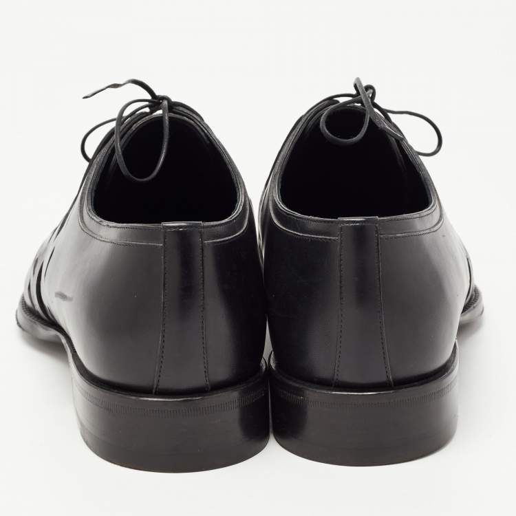 Pre Owned Louis Vuitton Black Leather Cut Out Lace Up Oxfords Size 41