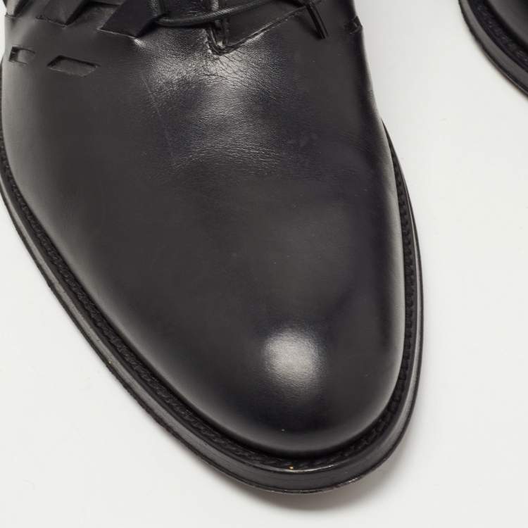 Pre Owned Louis Vuitton Black Leather Cut Out Lace Up Oxfords Size 41