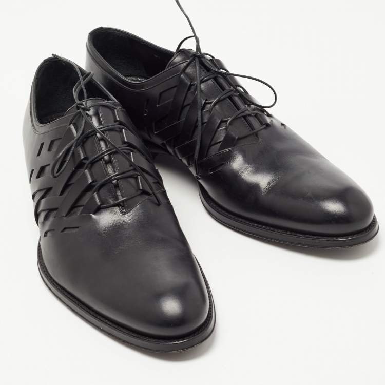 Pre Owned Louis Vuitton Black Leather Cut Out Lace Up Oxfords Size 41