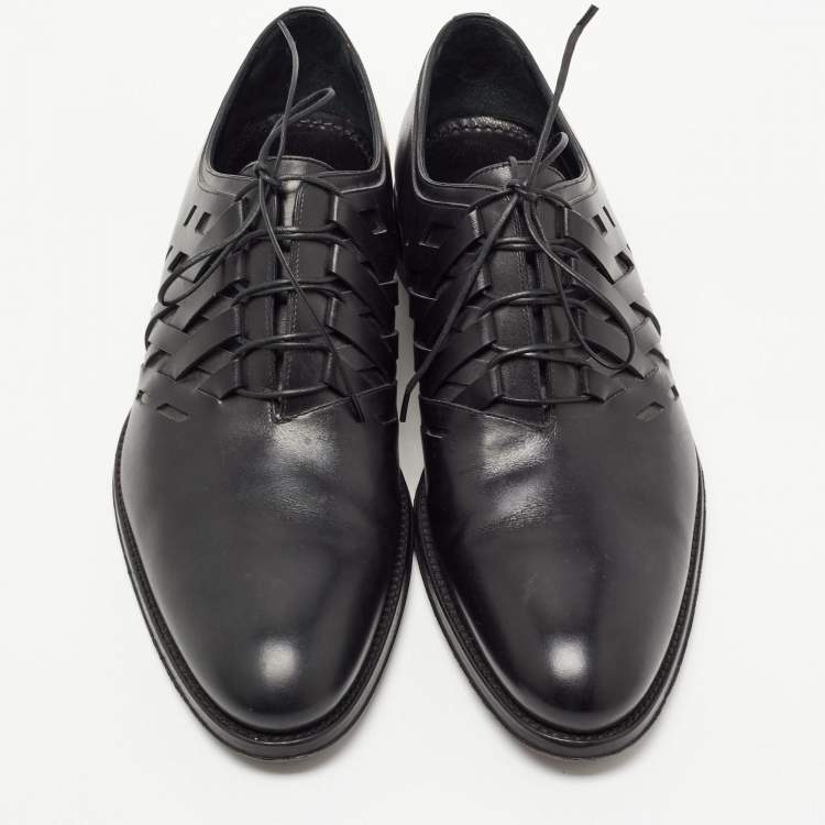 Pre Owned Louis Vuitton Black Leather Cut Out Lace Up Oxfords Size 41
