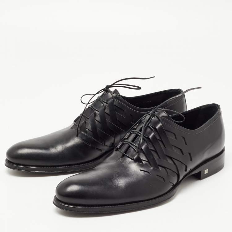 Pre Owned Louis Vuitton Black Leather Cut Out Lace Up Oxfords Size 41