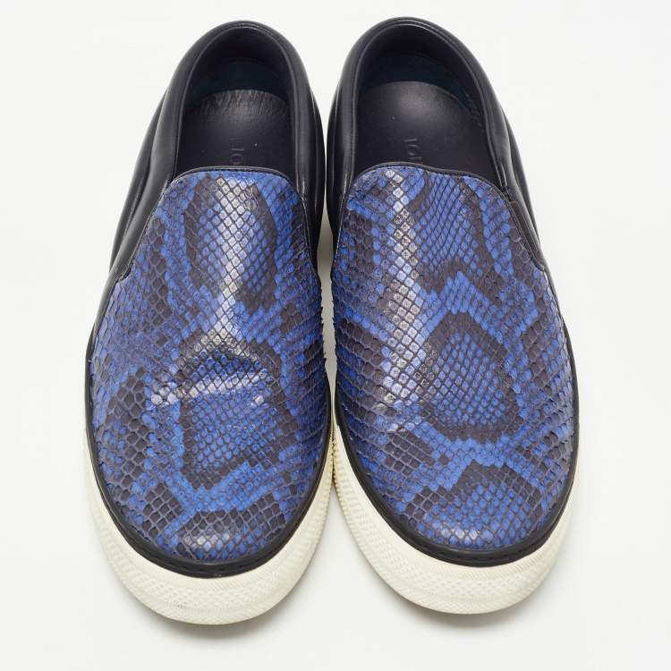 Pre Owned Louis Vuitton Blue/Black Python Leather Slip On Sneakers Size 41.5
