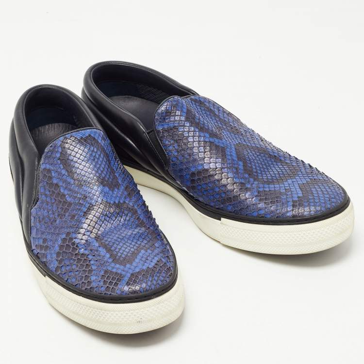 Pre Owned Louis Vuitton Blue/Black Python Leather Slip On Sneakers Size 41.5