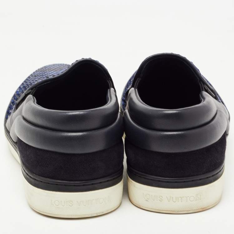 Pre Owned Louis Vuitton Blue/Black Python Leather Slip On Sneakers Size 41.5