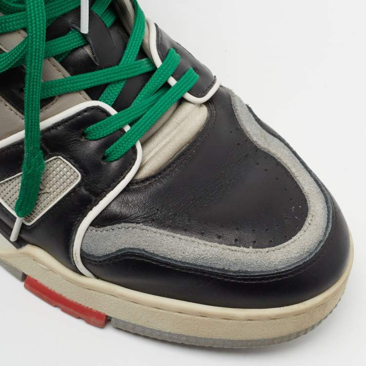 Pre Owned Louis Vuitton Black/Grey Leather LV Trainer High Top Sneakers Size 39.5