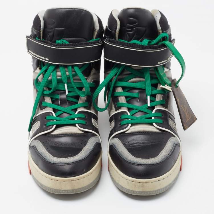 Pre Owned Louis Vuitton Black/Grey Leather LV Trainer High Top Sneakers Size 39.5