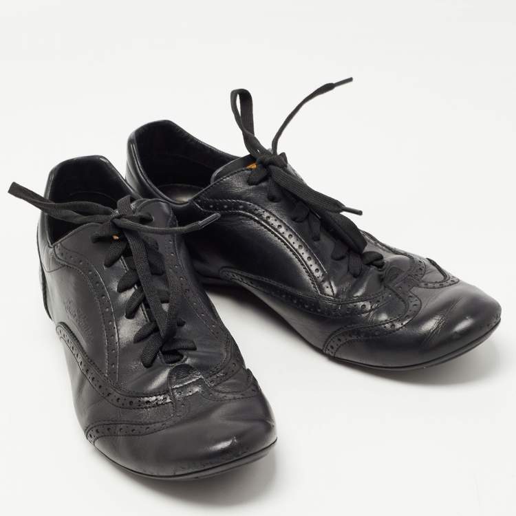Pre Owned Louis Vuitton Black Leather Brogues Low Top Sneakers Size 42.5