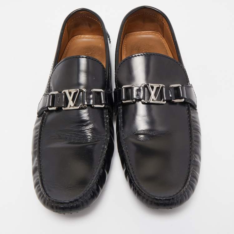 Pre Owned Louis Vuitton Black Leather Hockenheim Loafers Size 44