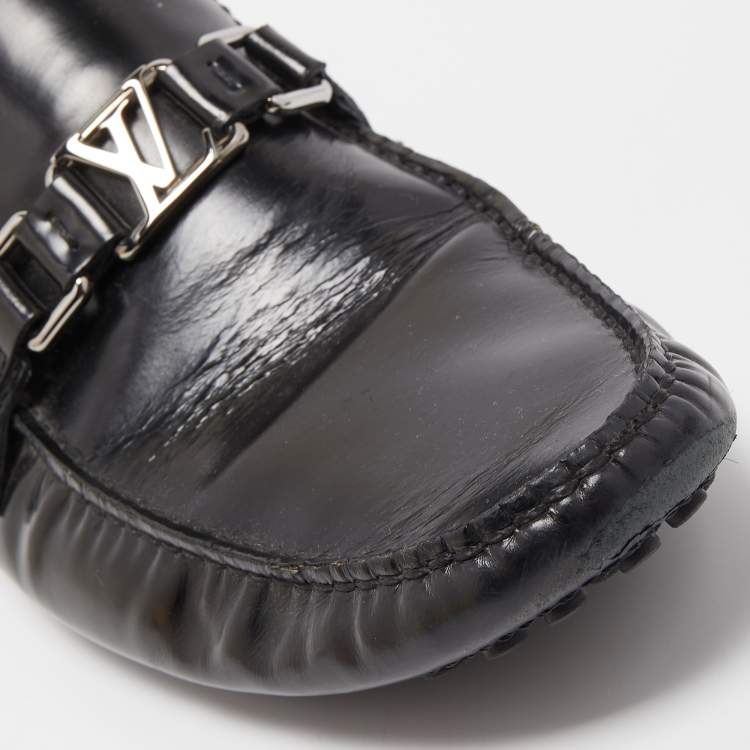 Pre Owned Louis Vuitton Black Leather Hockenheim Loafers Size 44