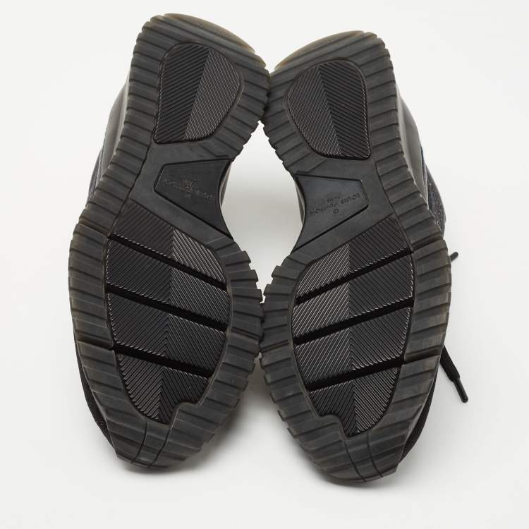 Pre Owned Louis Vuitton Black/Grey Knit Fabric and Leather V.N.R Sneakers Size 42.5