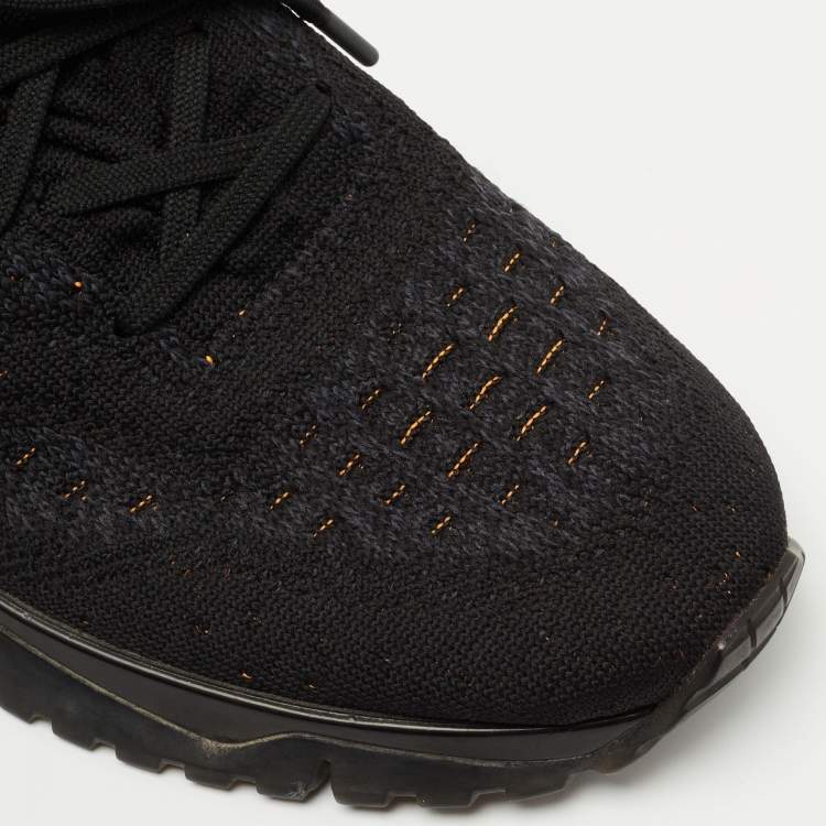Pre Owned Louis Vuitton Black/Grey Knit Fabric and Leather V.N.R Sneakers Size 42.5