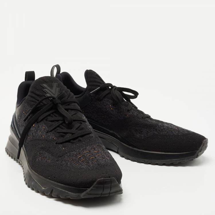 Pre Owned Louis Vuitton Black/Grey Knit Fabric and Leather V.N.R Sneakers Size 42.5