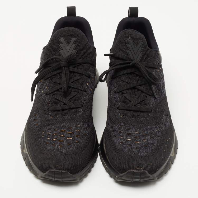 Pre Owned Louis Vuitton Black/Grey Knit Fabric and Leather V.N.R Sneakers Size 42.5