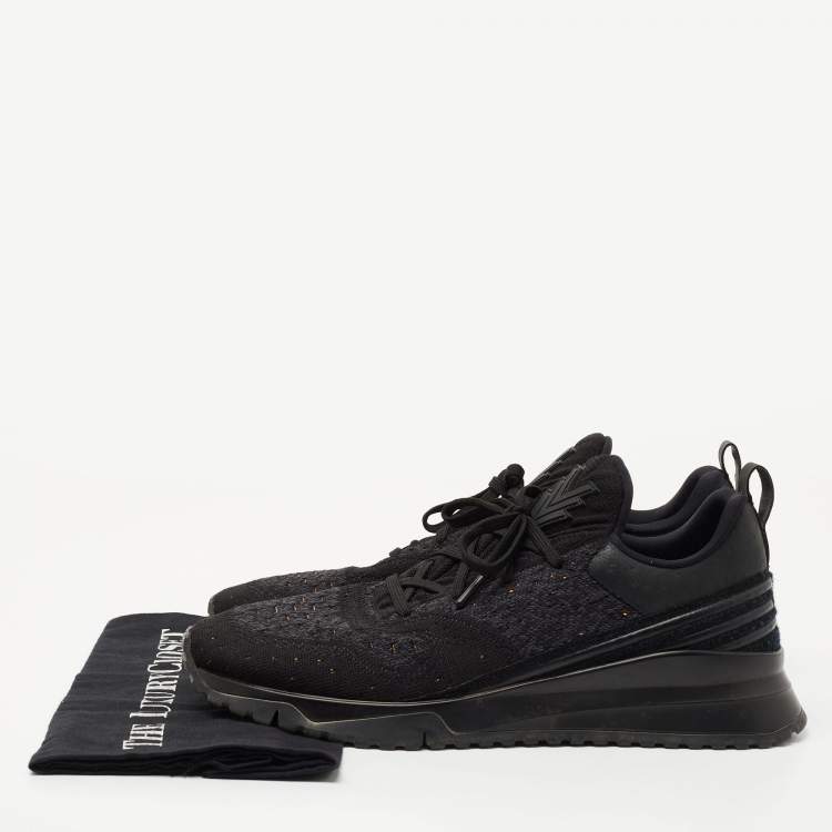 Pre Owned Louis Vuitton Black/Grey Knit Fabric and Leather V.N.R Sneakers Size 42.5