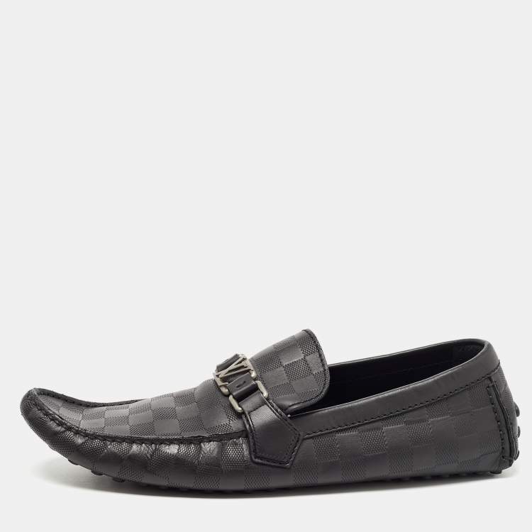 Pre Owned Louis Vuitton Black Leather Hockenheim Loafers Size 45