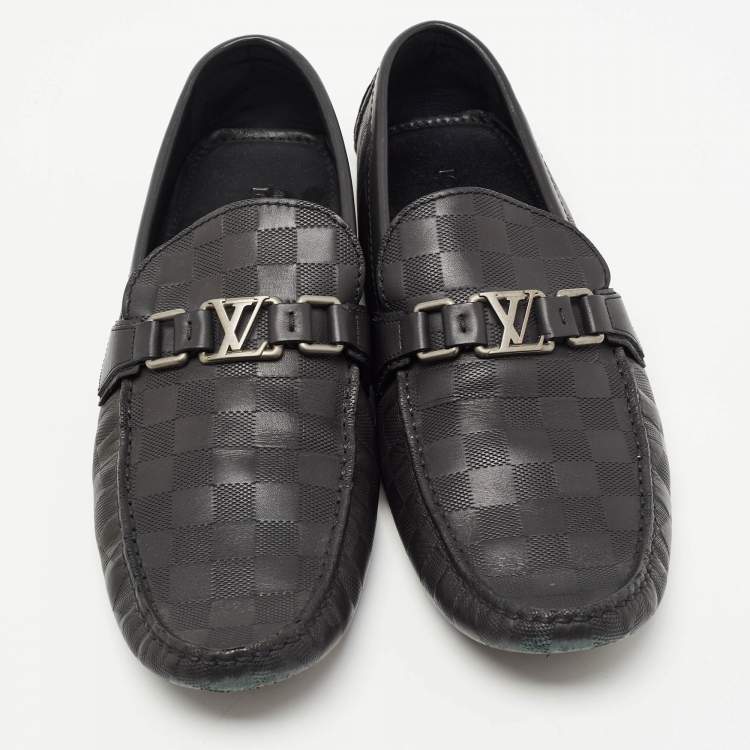 Pre Owned Louis Vuitton Black Leather Hockenheim Loafers Size 45