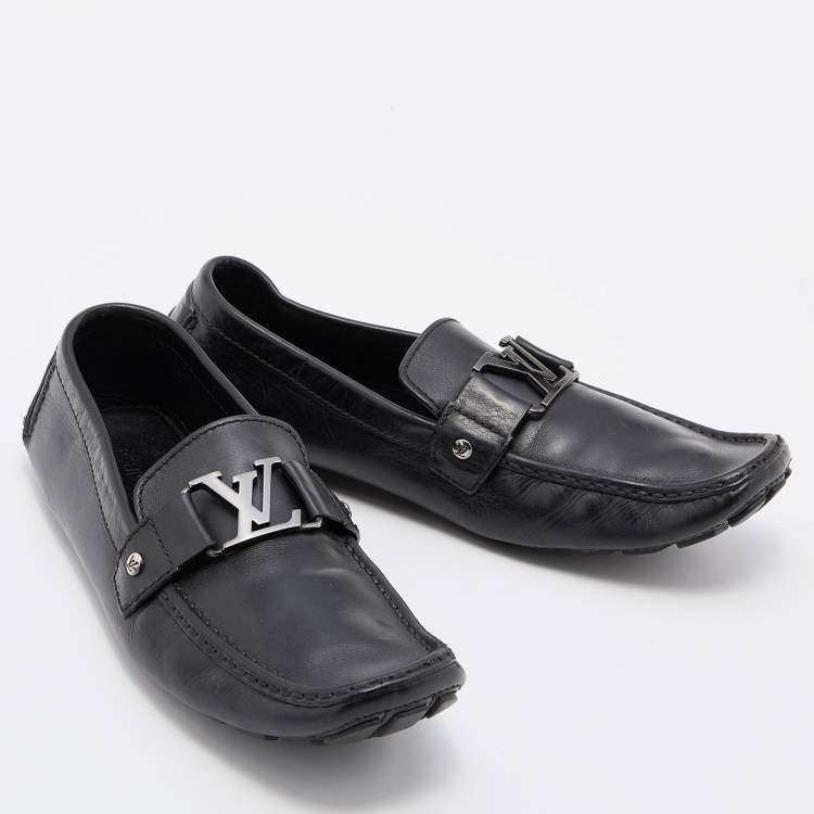 Pre Owned Louis Vuitton Black Leather Monte Carlo Slip On Loafers Size 43.5