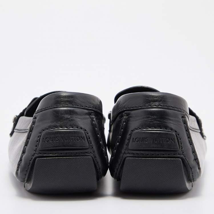 Pre Owned Louis Vuitton Black Leather Monte Carlo Slip On Loafers Size 43.5