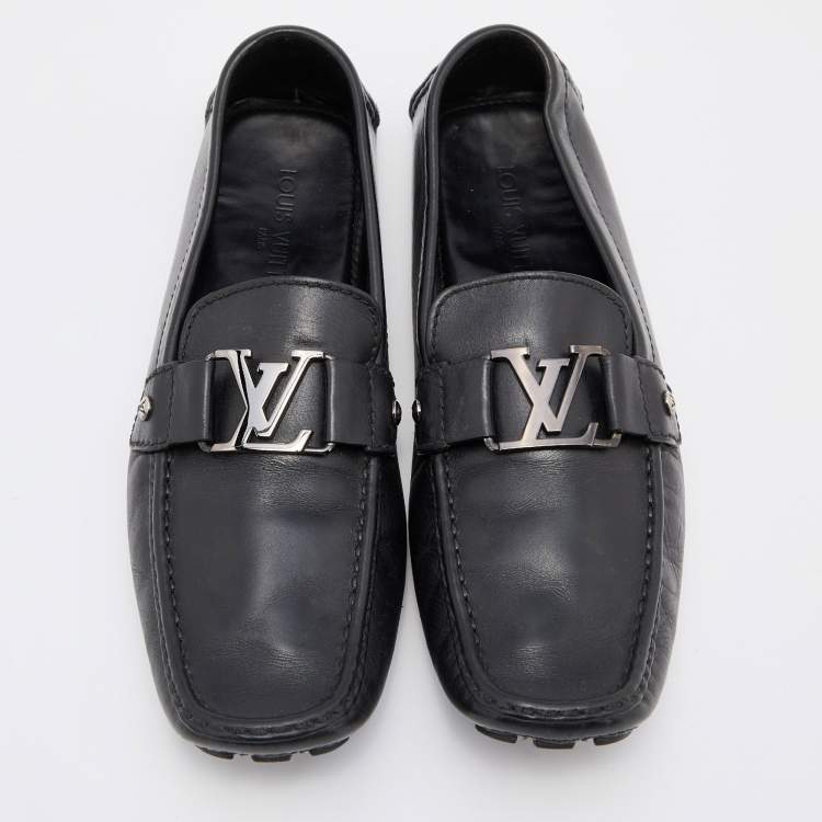 Pre Owned Louis Vuitton Black Leather Monte Carlo Slip On Loafers Size 43.5