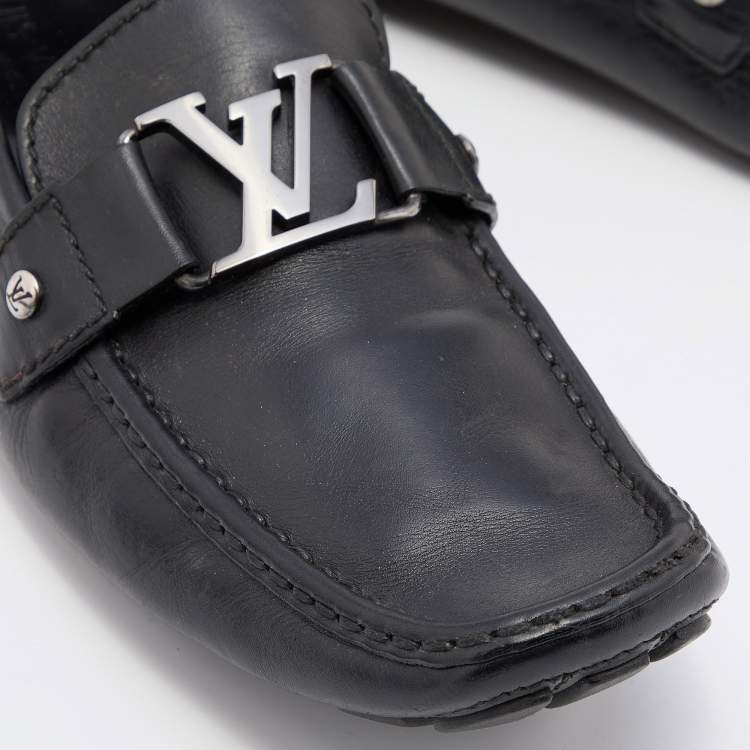 Pre Owned Louis Vuitton Black Leather Monte Carlo Slip On Loafers Size 43.5