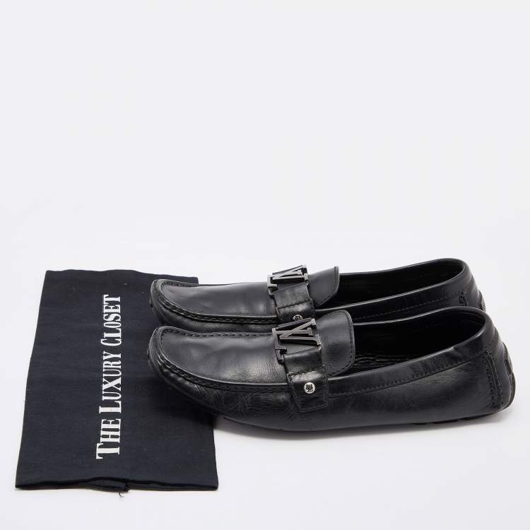 Pre Owned Louis Vuitton Black Leather Monte Carlo Slip On Loafers Size 43.5