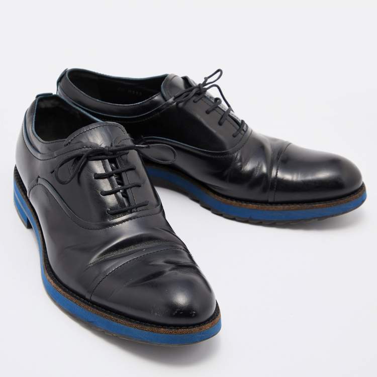 Pre Owned Louis Vuitton Black Leather Lace Up Oxfords Size 42.5