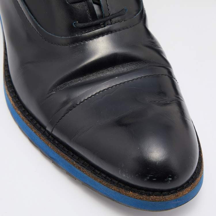 Pre Owned Louis Vuitton Black Leather Lace Up Oxfords Size 42.5