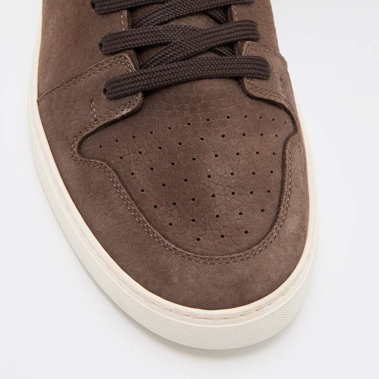 Pre Owned Louis Vuitton Brown Nubuck Leather and Monogram Coated Canvas High Top Sneakers Size 42