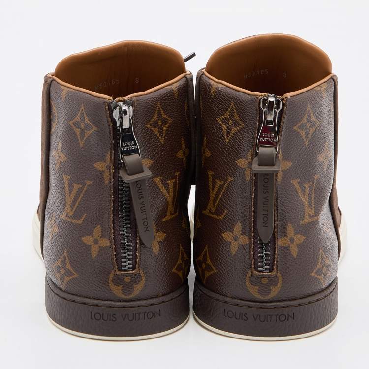 Pre Owned Louis Vuitton Brown Nubuck Leather and Monogram Coated Canvas High Top Sneakers Size 42