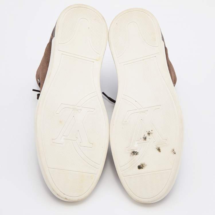 Pre Owned Louis Vuitton Brown Nubuck Leather and Monogram Coated Canvas High Top Sneakers Size 42