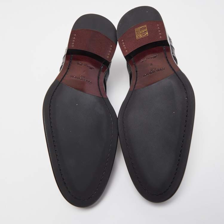 Pre Owned Louis Vuitton Black Brogue Leather Lace Up Oxfords Size 41