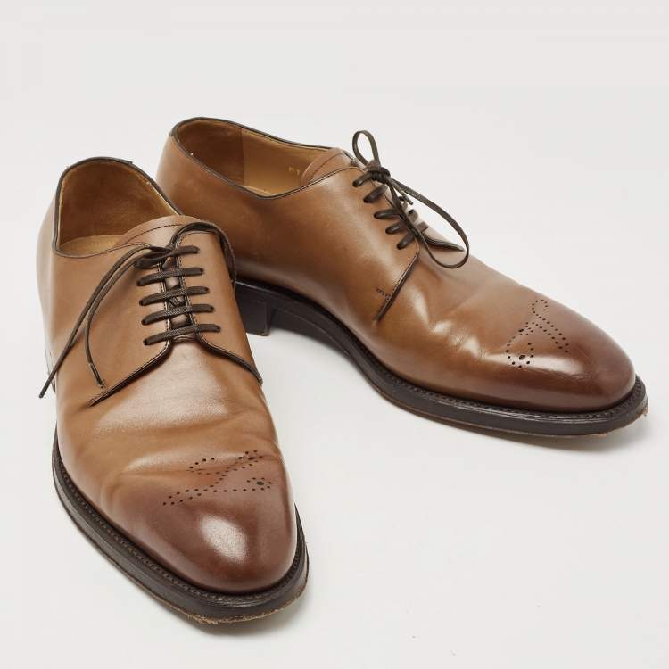 Pre Owned Louis Vuitton Brown Brogue Leather Lace Up Derby Size 41.5