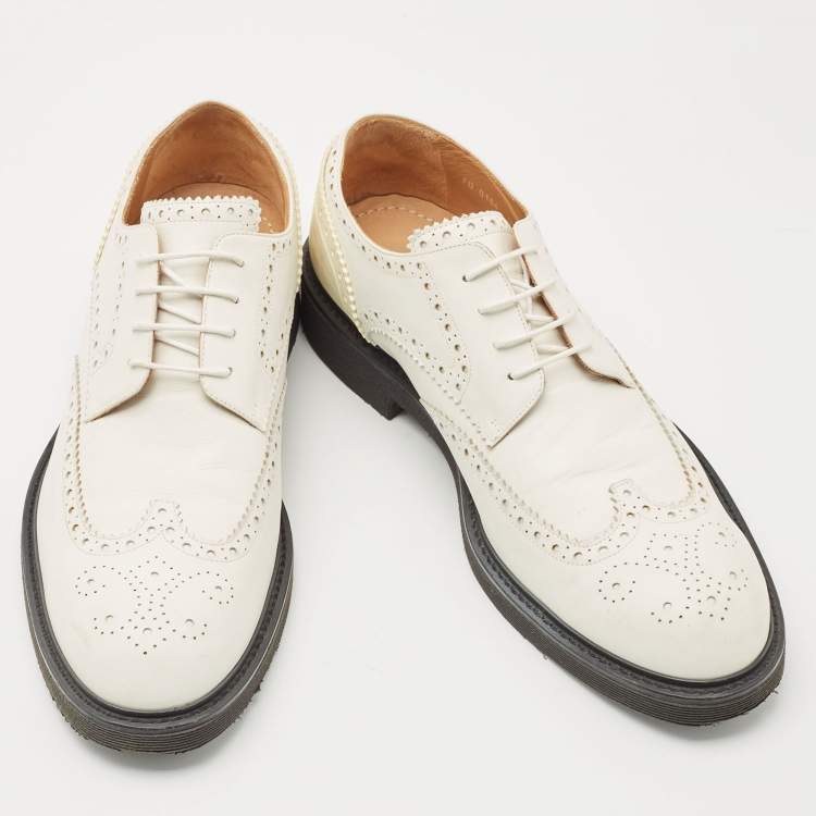 Pre Owned Louis Vuitton White Leather Lace Up Derby Size 43.5