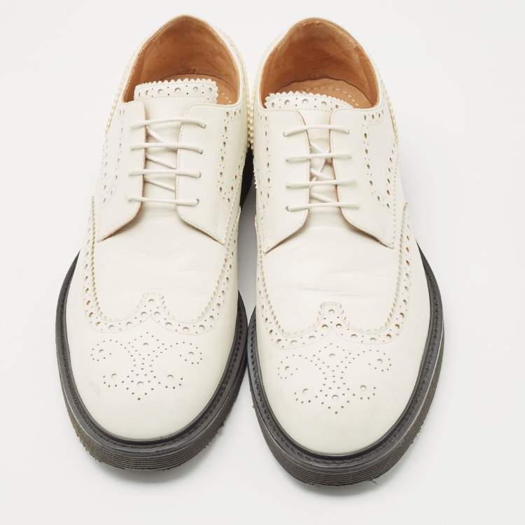 Pre Owned Louis Vuitton White Leather Lace Up Derby Size 43.5