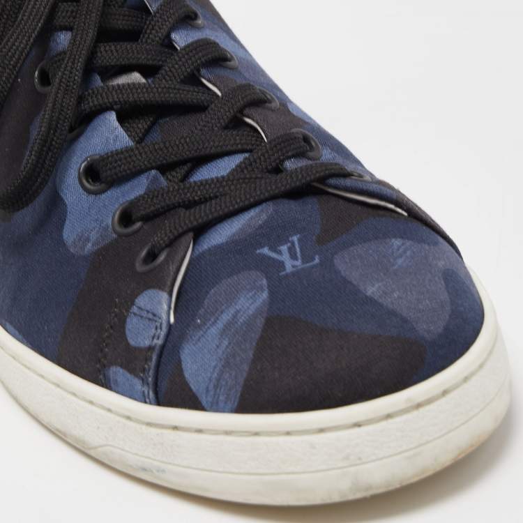 Pre Owned Louis Vuitton Black Leather and Fabric Low Top Sneakers Size 40.5