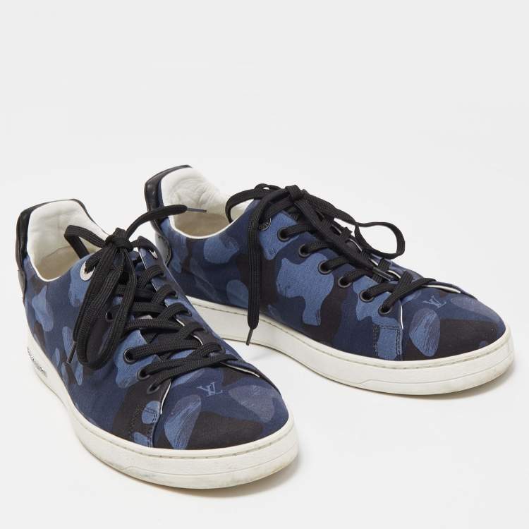Pre Owned Louis Vuitton Black Leather and Fabric Low Top Sneakers Size 40.5