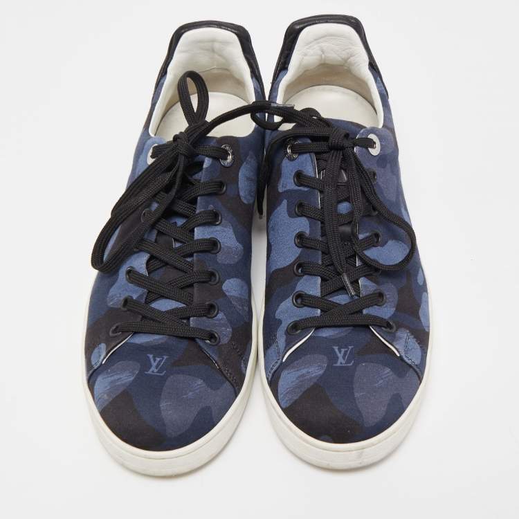 Pre Owned Louis Vuitton Black Leather and Fabric Low Top Sneakers Size 40.5