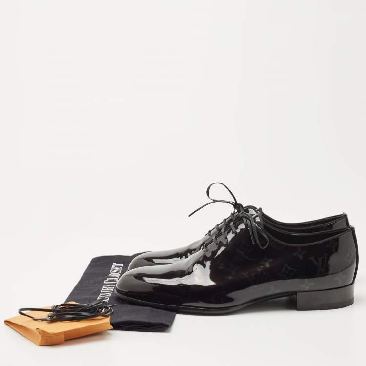 Pre Owned Louis vuitton Black Patent Leather Lace Up Oxfords Size 41.5