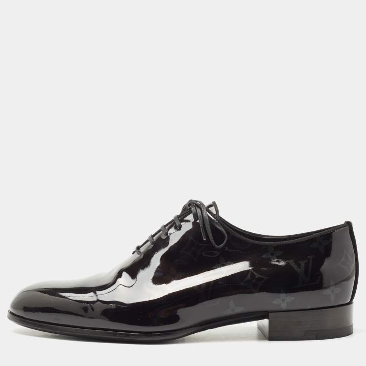 Pre Owned Louis vuitton Black Patent Leather Lace Up Oxfords Size 41.5