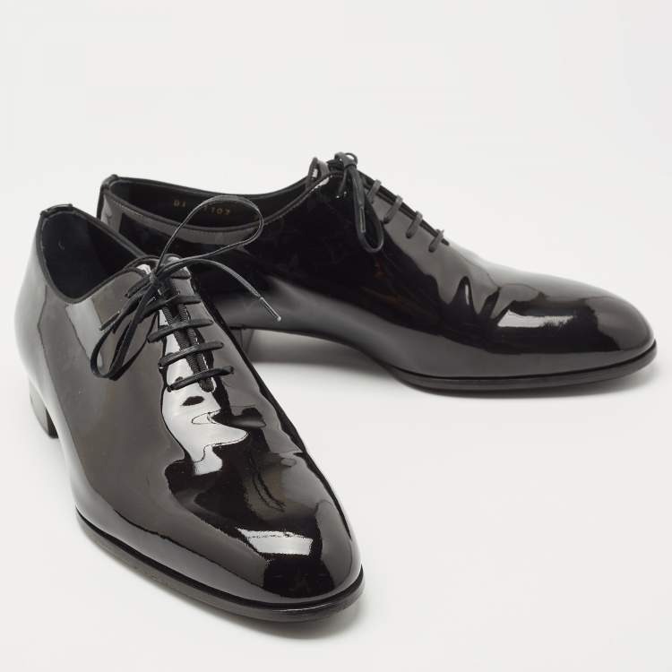 Pre Owned Louis vuitton Black Patent Leather Lace Up Oxfords Size 41.5